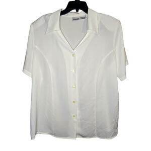 Liz Baker White Button Front Blouse, Size 18W – Classic Wardrobe Staple [0117]